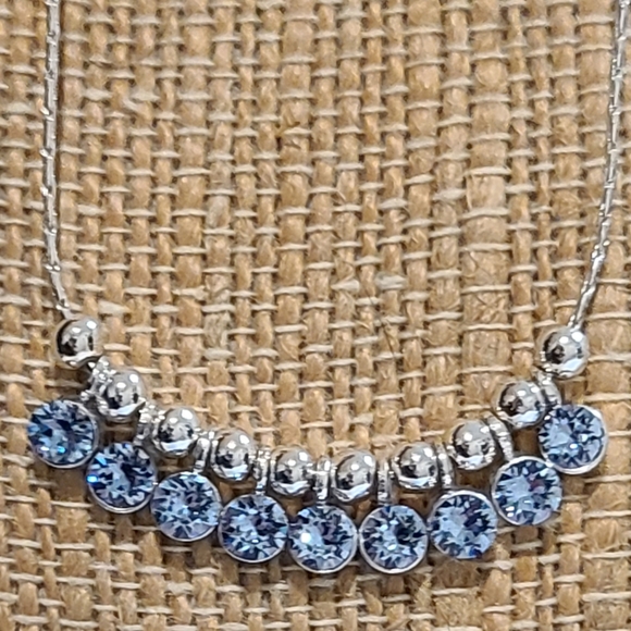 I AM SILVER PLATED CRYSTALS BY SWAROVSKI DANGLE BLUE ADJUSTABLE NECKLACE - Picture 10 of 16